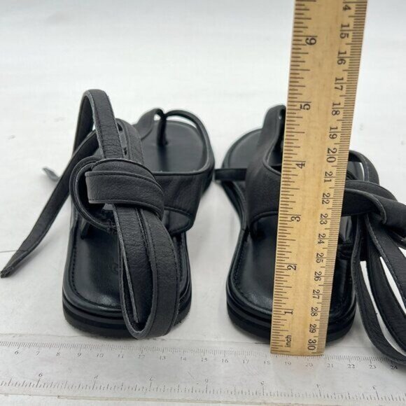 FOWT Black Split Round Toe Sandals Lace up Strappy Soft Flip Flop Casual Flats - Picture 5 of 8